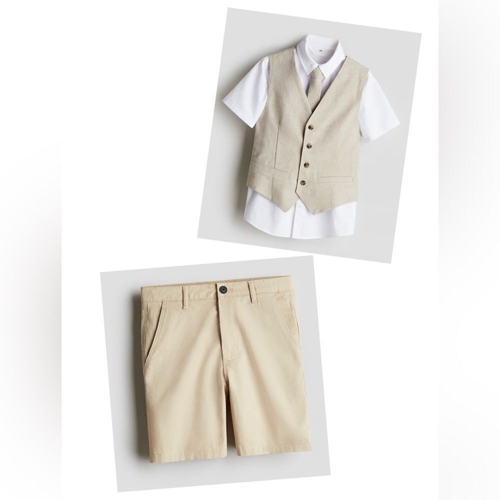 H&M 3-PIECE DRESSY SET Light beige/white, Size 12 (10-11Y)& COTTON CHINO Shorts